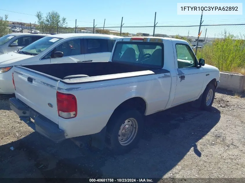 2000 Ford Ranger Xl/Xlt VIN: 1FTYR10C3YPA62892 Lot: 40681758