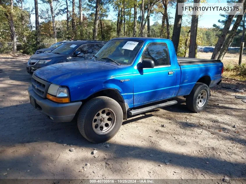 2000 Ford Ranger Xl/Xlt VIN: 1FTYR10V1YTA63175 Lot: 40700516