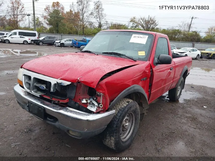 2000 Ford Ranger Xl/Xlt VIN: 1FTYR11V3YPA78803 Lot: 40785657