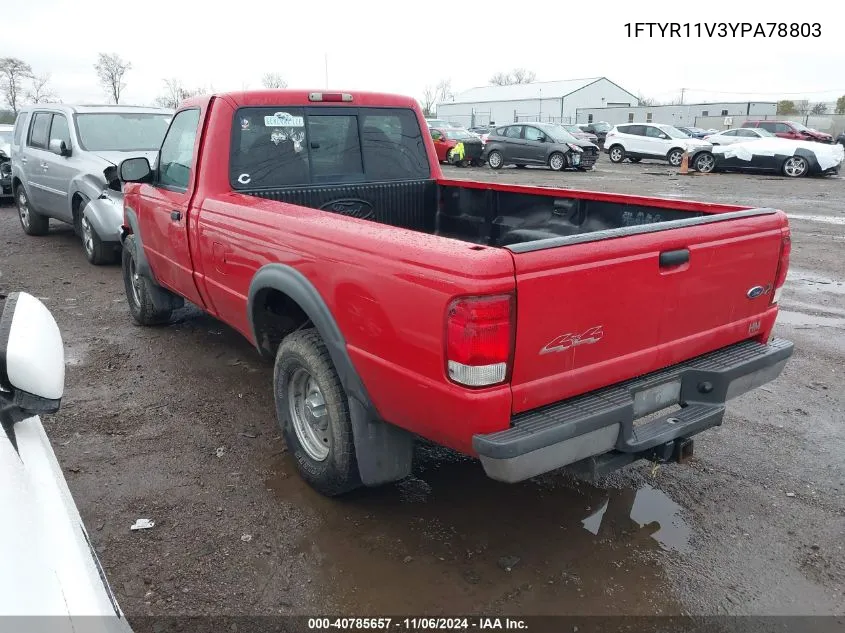 2000 Ford Ranger Xl/Xlt VIN: 1FTYR11V3YPA78803 Lot: 40785657