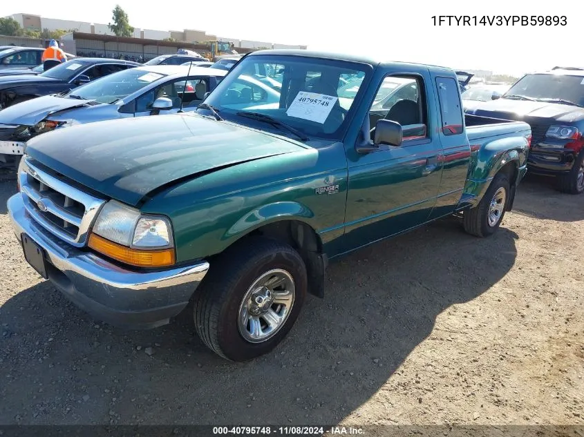 2000 Ford Ranger Xl/Xlt VIN: 1FTYR14V3YPB59893 Lot: 40795748