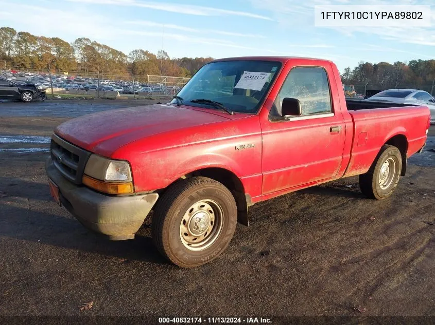 2000 Ford Ranger Xl/Xlt VIN: 1FTYR10C1YPA89802 Lot: 40832174