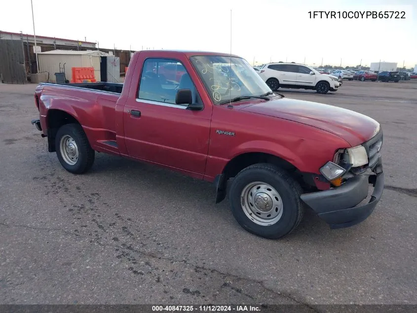 2000 Ford Ranger Xl/Xlt VIN: 1FTYR10C0YPB65722 Lot: 40847325