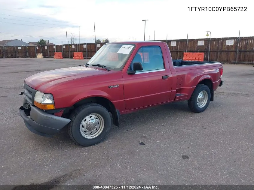 2000 Ford Ranger Xl/Xlt VIN: 1FTYR10C0YPB65722 Lot: 40847325