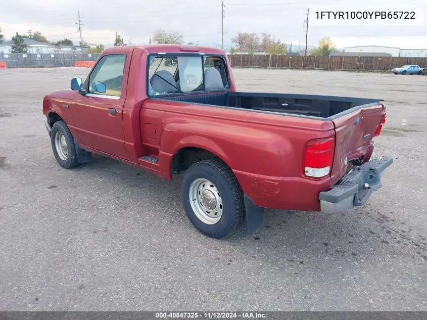 2000 Ford Ranger Xl/Xlt VIN: 1FTYR10C0YPB65722 Lot: 40847325