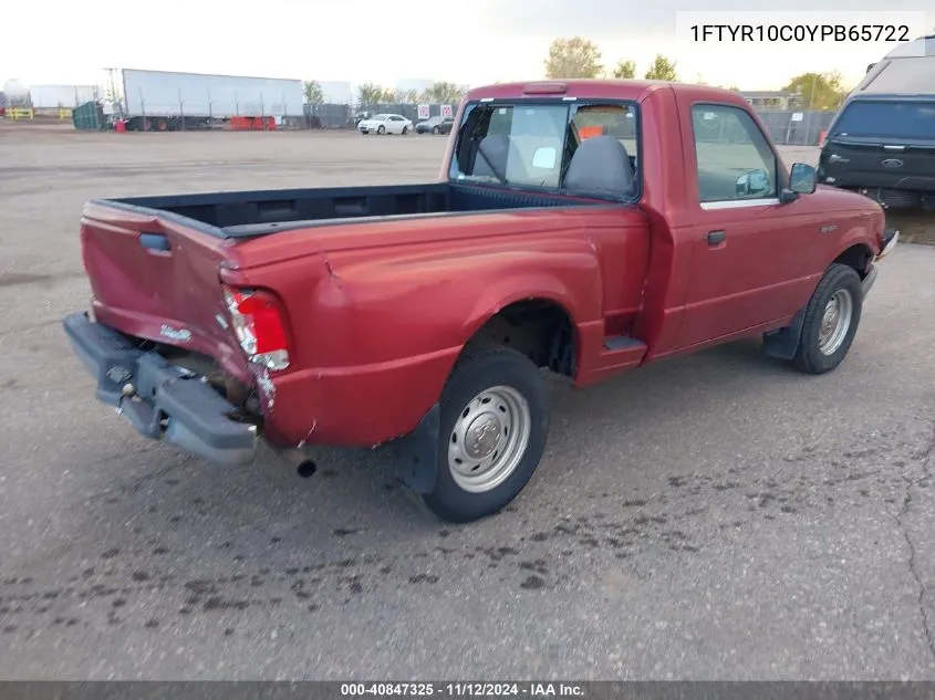 2000 Ford Ranger Xl/Xlt VIN: 1FTYR10C0YPB65722 Lot: 40847325