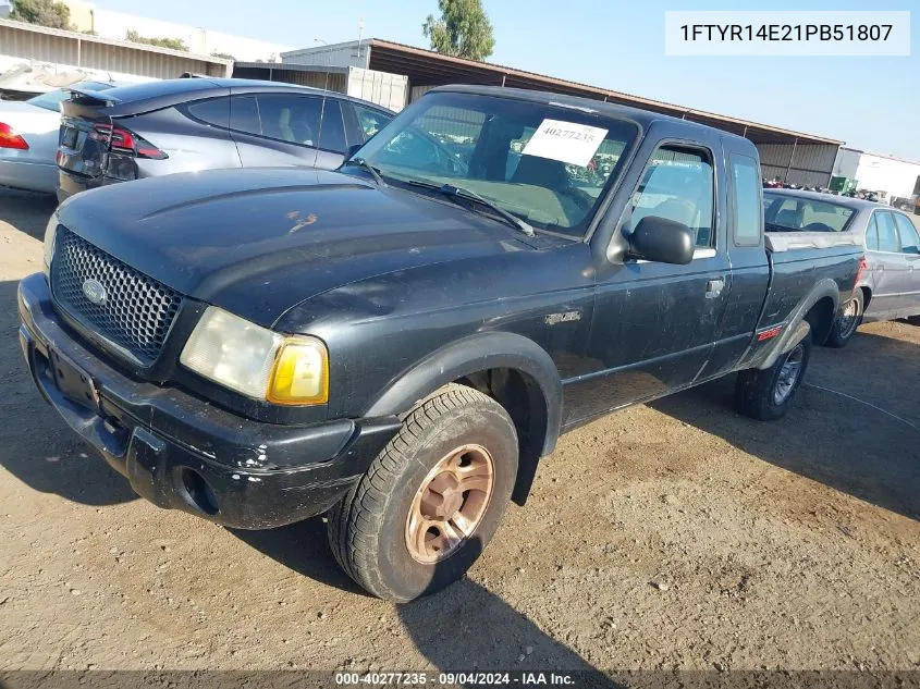 2001 Ford Ranger Edge/Xlt VIN: 1FTYR14E21PB51807 Lot: 40277235