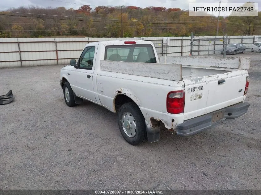 2001 Ford Ranger Xl/Xlt VIN: 1FTYR10C81PA22748 Lot: 40728697