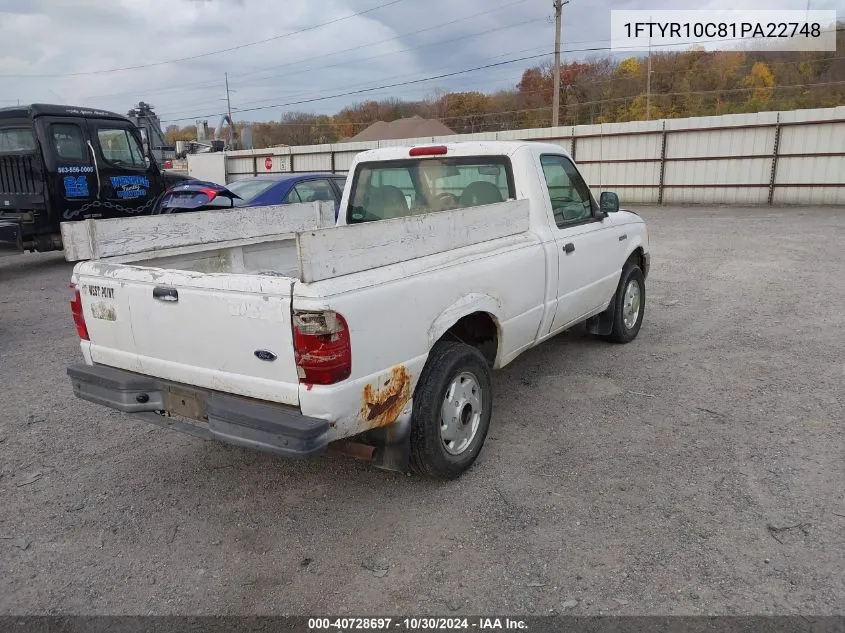 2001 Ford Ranger Xl/Xlt VIN: 1FTYR10C81PA22748 Lot: 40728697