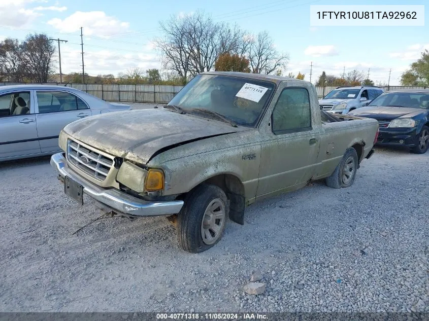 2001 Ford Ranger Edge/Xl/Xlt VIN: 1FTYR10U81TA92962 Lot: 40771318