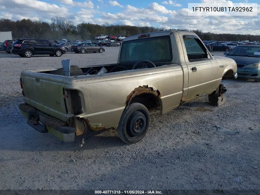 2001 Ford Ranger Edge/Xl/Xlt VIN: 1FTYR10U81TA92962 Lot: 40771318