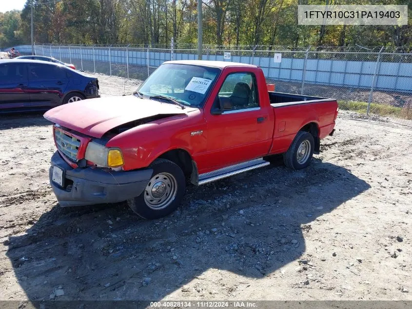 2001 Ford Ranger Xl/Xlt VIN: 1FTYR10C31PA19403 Lot: 40828134