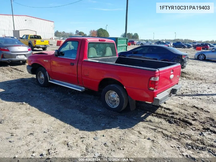 2001 Ford Ranger Xl/Xlt VIN: 1FTYR10C31PA19403 Lot: 40828134