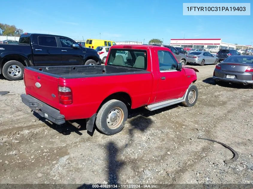 2001 Ford Ranger Xl/Xlt VIN: 1FTYR10C31PA19403 Lot: 40828134