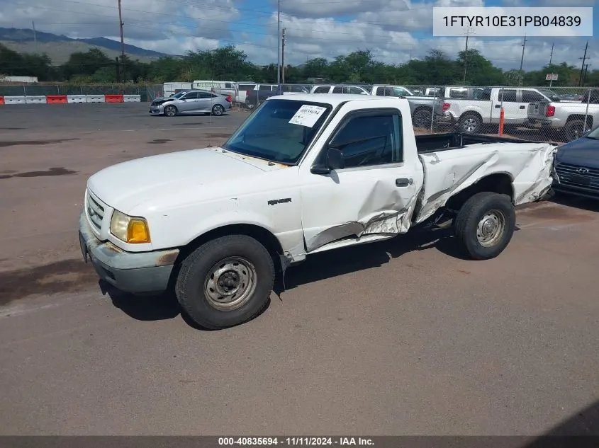 2001 Ford Ranger Edge VIN: 1FTYR10E31PB04839 Lot: 40835694