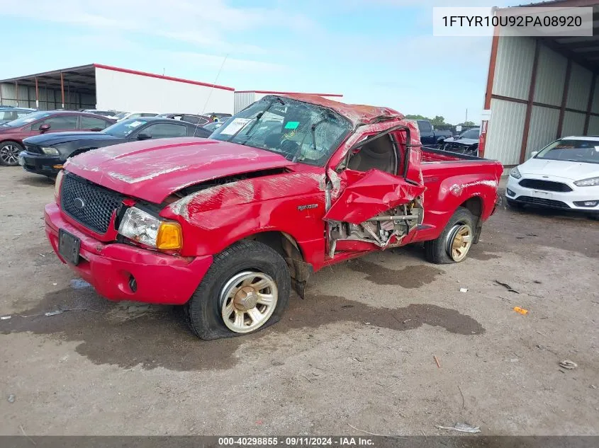 2002 Ford Ranger Edge/Xl/Xlt VIN: 1FTYR10U92PA08920 Lot: 40298855