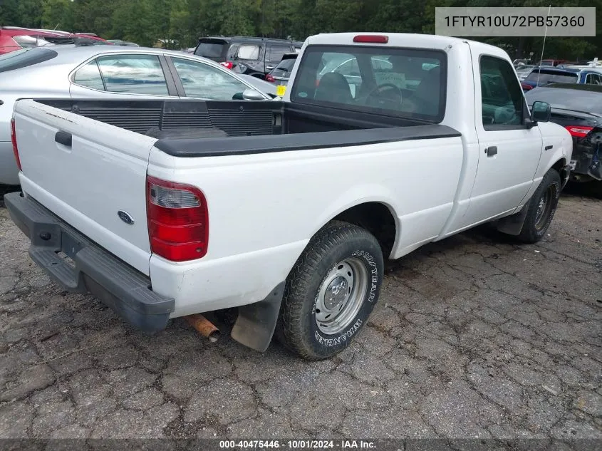 2002 Ford Ranger Edge/Xl/Xlt VIN: 1FTYR10U72PB57360 Lot: 40475446