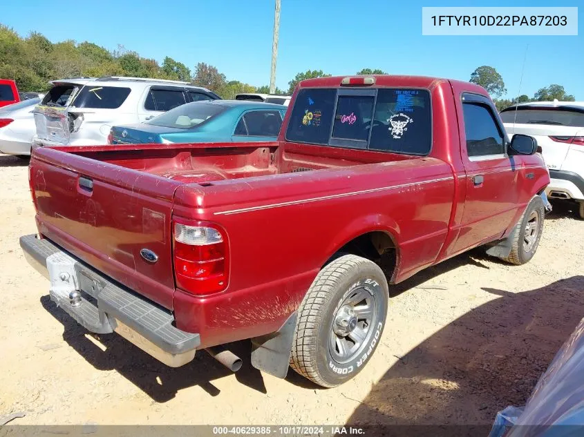 2002 Ford Ranger Xl/Xlt VIN: 1FTYR10D22PA87203 Lot: 40629385