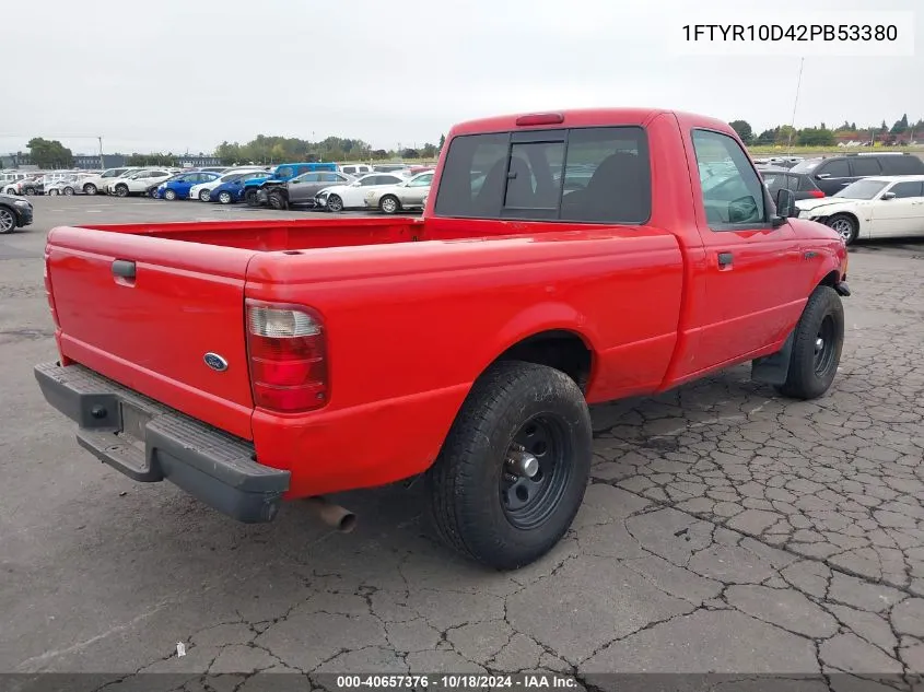 2002 Ford Ranger Xl/Xlt VIN: 1FTYR10D42PB53380 Lot: 40657376