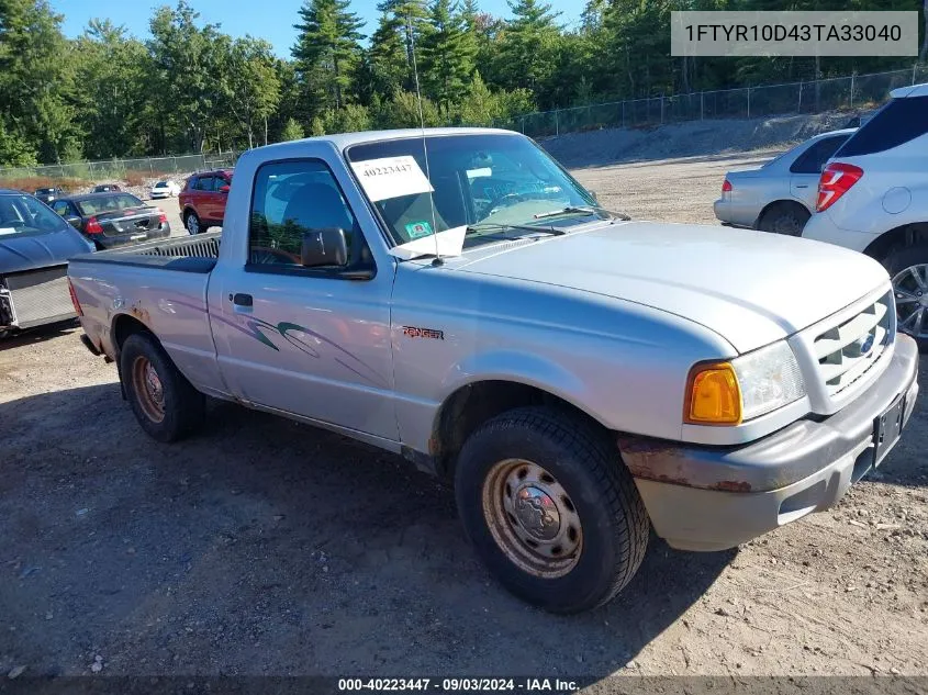 2003 Ford Ranger Xl/Xlt VIN: 1FTYR10D43TA33040 Lot: 40223447