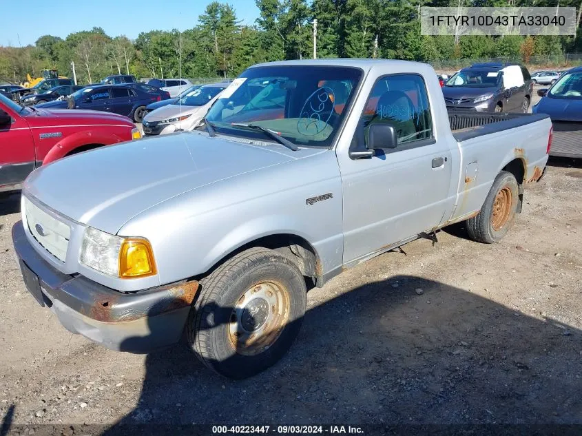 2003 Ford Ranger Xl/Xlt VIN: 1FTYR10D43TA33040 Lot: 40223447