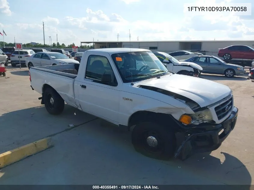 2003 Ford Ranger Xl/Xlt VIN: 1FTYR10D93PA70058 Lot: 40355491