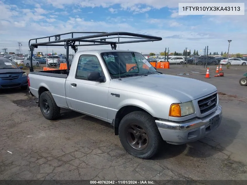 2003 Ford Ranger VIN: 1FTYR10YX3KA43113 Lot: 40762042