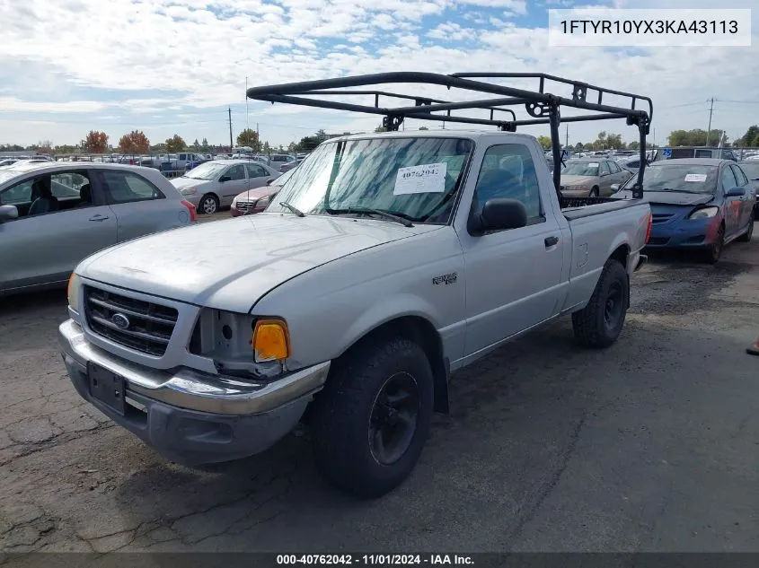 2003 Ford Ranger VIN: 1FTYR10YX3KA43113 Lot: 40762042