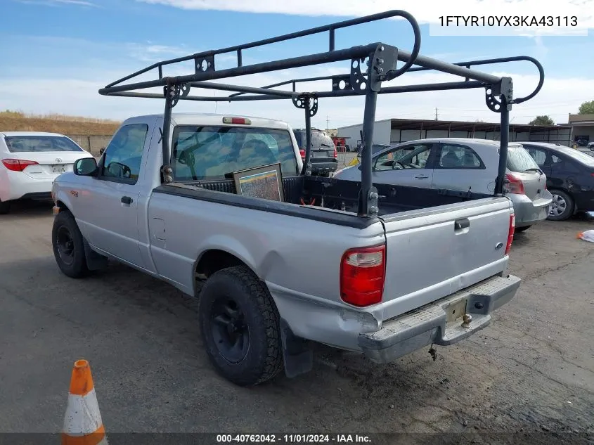 2003 Ford Ranger VIN: 1FTYR10YX3KA43113 Lot: 40762042