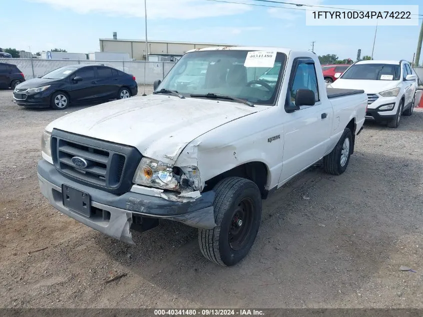 2004 Ford Ranger VIN: 1FTYR10D34PA74222 Lot: 40341480