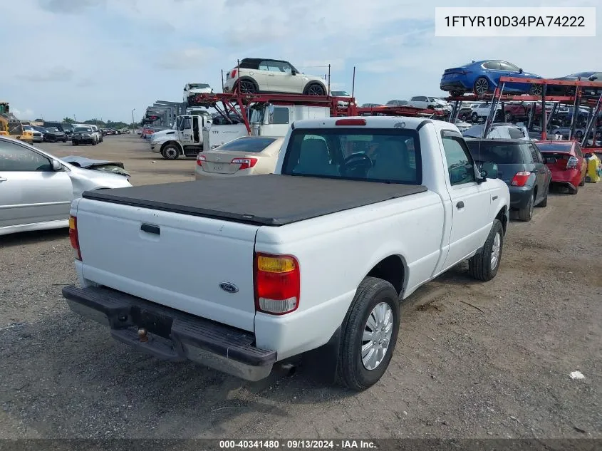 2004 Ford Ranger VIN: 1FTYR10D34PA74222 Lot: 40341480