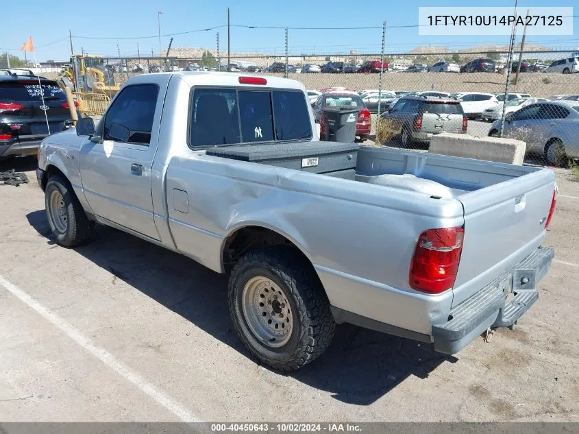 2004 Ford Ranger Edge/Xl/Xlt VIN: 1FTYR10U14PA27125 Lot: 40450643