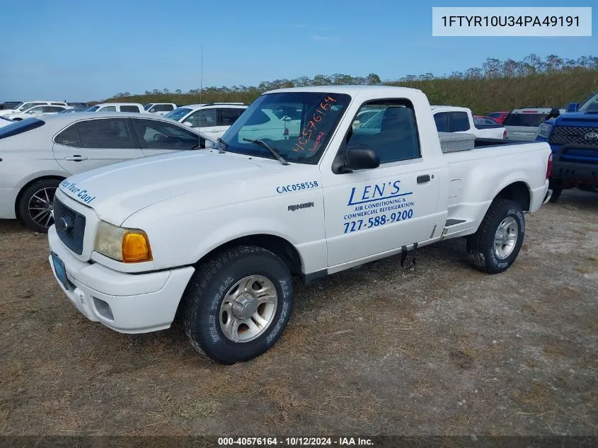 2004 Ford Ranger VIN: 1FTYR10U34PA49191 Lot: 40576164