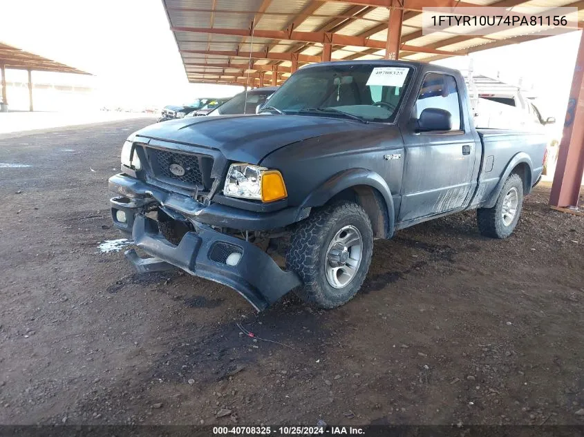 2004 Ford Ranger Edge/Xl/Xlt VIN: 1FTYR10U74PA81156 Lot: 40708325