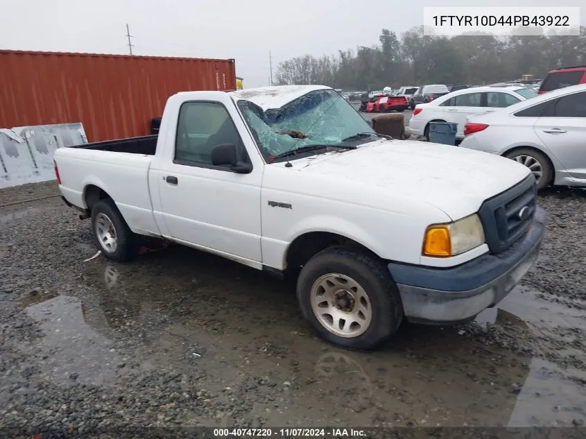 2004 Ford Ranger Xl/Xlt VIN: 1FTYR10D44PB43922 Lot: 40747220