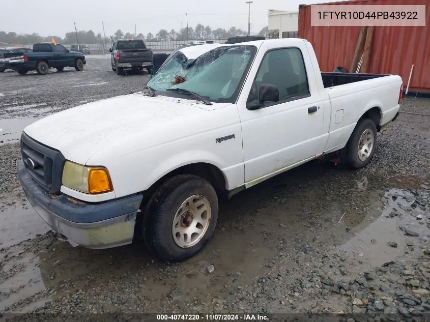 2004 Ford Ranger Xl/Xlt VIN: 1FTYR10D44PB43922 Lot: 40747220