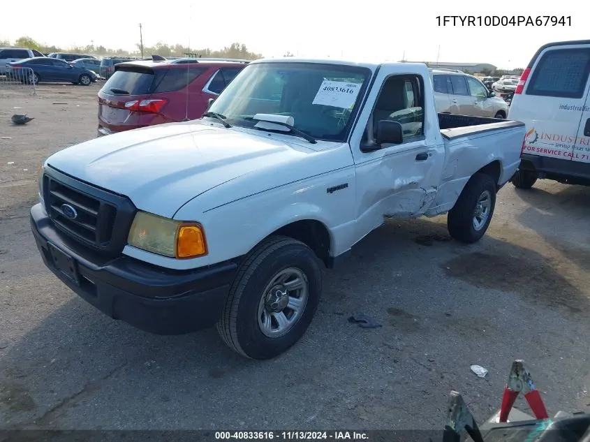 2004 Ford Ranger Xl/Xlt VIN: 1FTYR10D04PA67941 Lot: 40833616