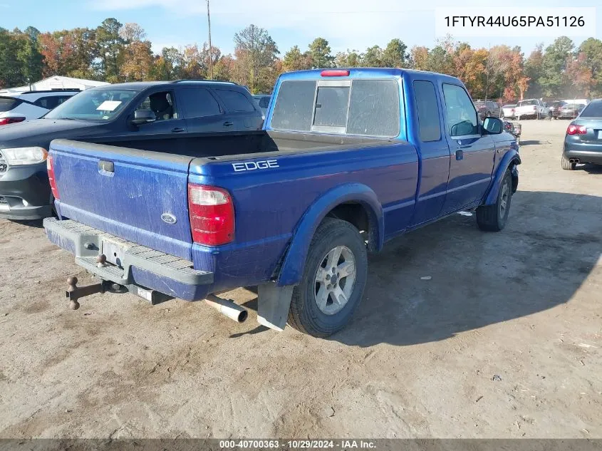 2005 Ford Ranger Edge/Stx/Xlt VIN: 1FTYR44U65PA51126 Lot: 40700363