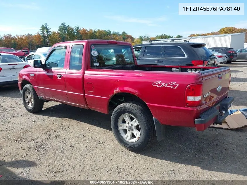 2006 Ford Ranger Super Cab VIN: 1FTZR45E76PA78140 Lot: 40651964