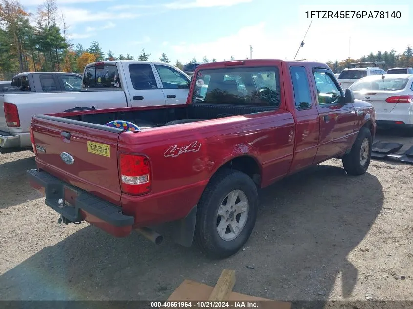 2006 Ford Ranger Super Cab VIN: 1FTZR45E76PA78140 Lot: 40651964