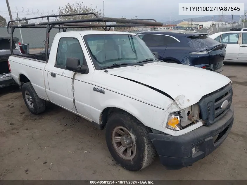 2007 Ford Ranger Stx/Xl/Xlt VIN: 1FTYR10D27PA87645 Lot: 40581294