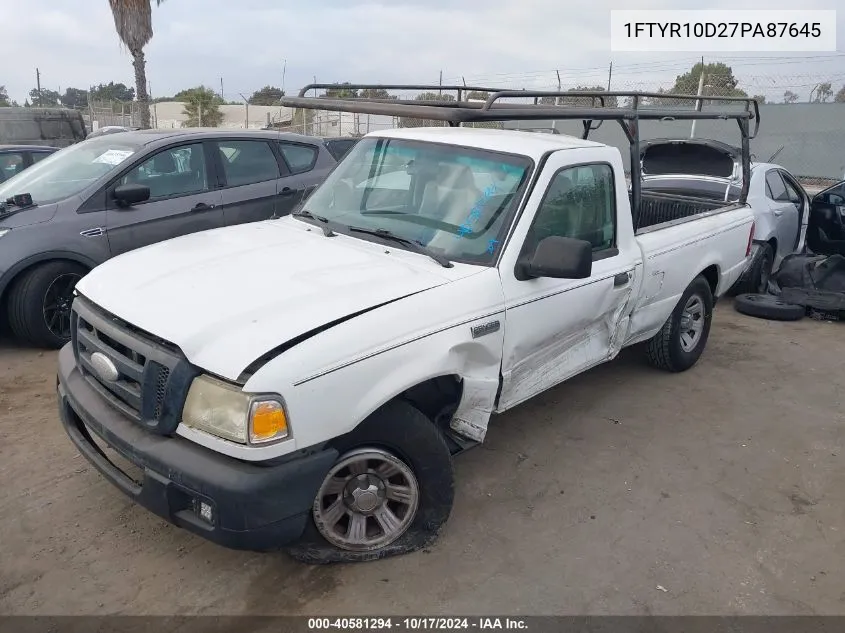 2007 Ford Ranger Stx/Xl/Xlt VIN: 1FTYR10D27PA87645 Lot: 40581294