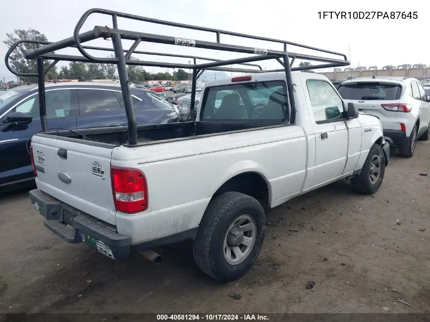 2007 Ford Ranger Stx/Xl/Xlt VIN: 1FTYR10D27PA87645 Lot: 40581294