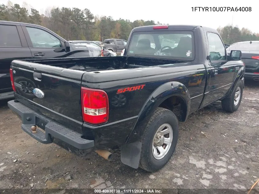 2007 Ford Ranger Sport/Stx/Xl/Xlt VIN: 1FTYR10U07PA64008 Lot: 40830738