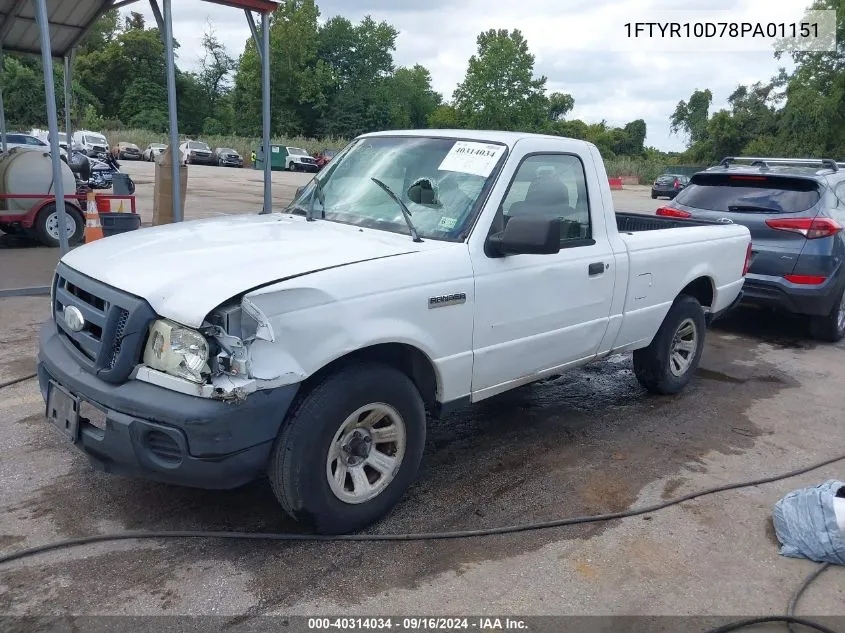 2008 Ford Ranger Xl/Xlt VIN: 1FTYR10D78PA01151 Lot: 40314034