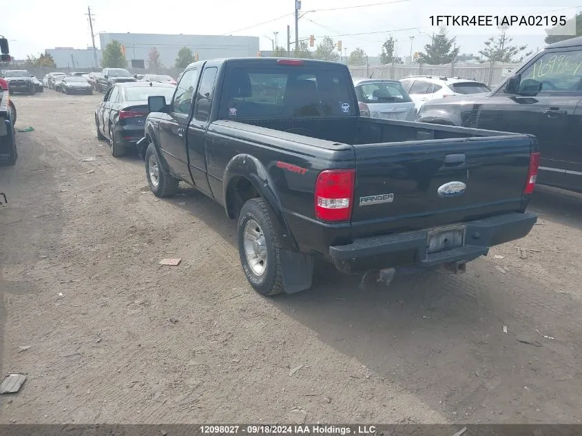 2010 Ford Ranger Super Cab VIN: 1FTKR4EE1APA02195 Lot: 12098027