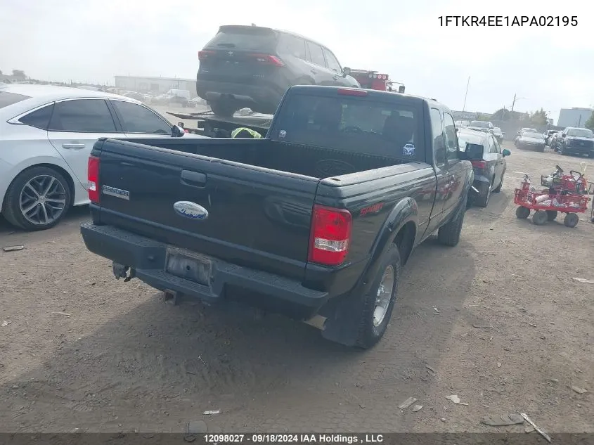 2010 Ford Ranger Super Cab VIN: 1FTKR4EE1APA02195 Lot: 12098027