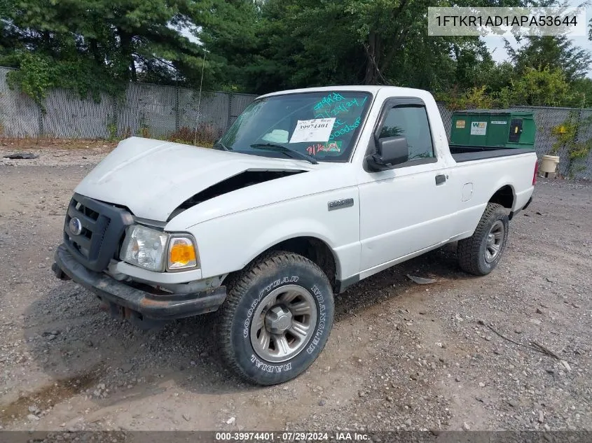 2010 Ford Ranger Xl VIN: 1FTKR1AD1APA53644 Lot: 39974401