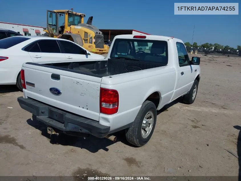 2010 Ford Ranger Xl VIN: 1FTKR1AD7APA74255 Lot: 40329026