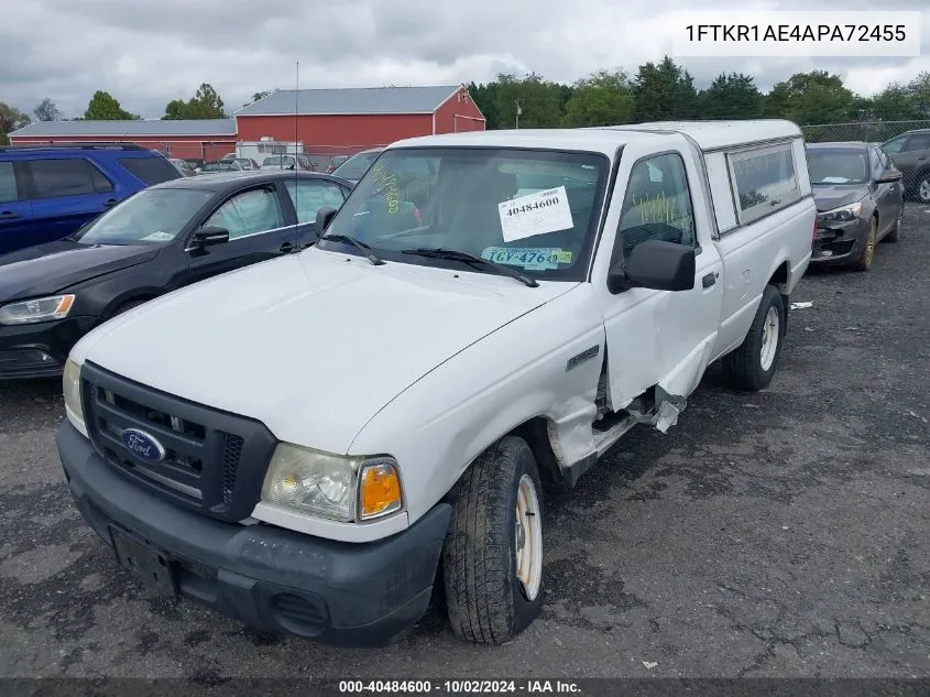 2010 Ford Ranger Xl VIN: 1FTKR1AE4APA72455 Lot: 40484600